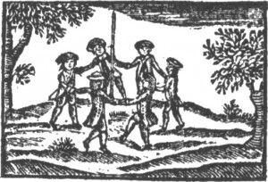 "Dancing Around the May-Pole". An illustration from 'A Little Pretty Pocket Book for Children' John Newbery. (1744)