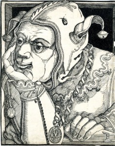 Woodcut of a jester. Hans Hanberg. Germany (1568) 